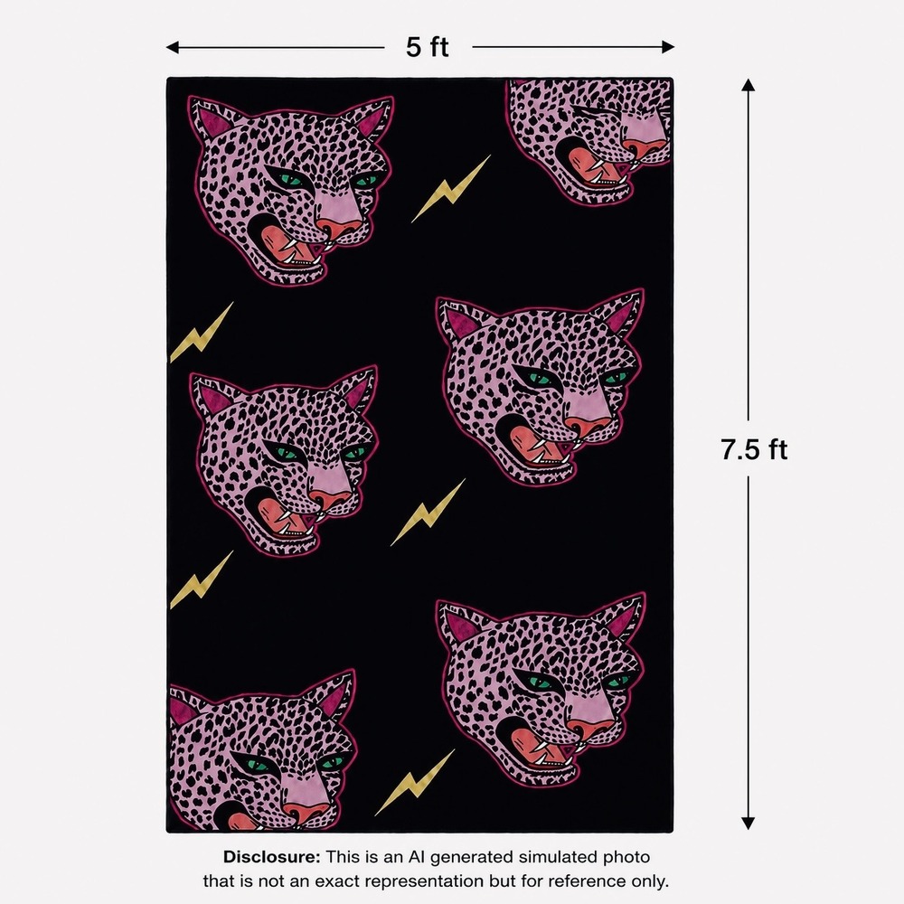 Washable Mat Rug Pink Leopard Lightning Dopamine Dorm Room College Decor 5'x6.5'